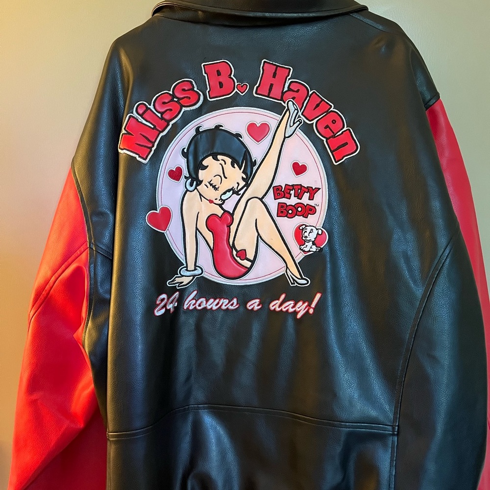Vintage Betty Boop Faux-Leather Varsity Bomber Jacket